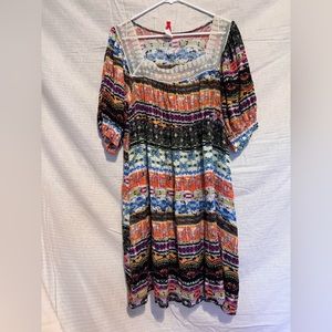 J mode brand XL dress. Mis-matched print dress. Multi color dress. Puff sleeves